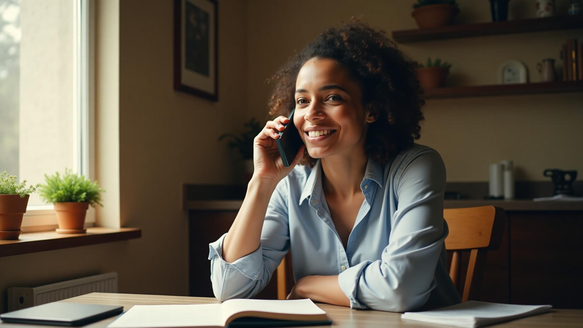 Person asking questions about disability benefits on phone at home