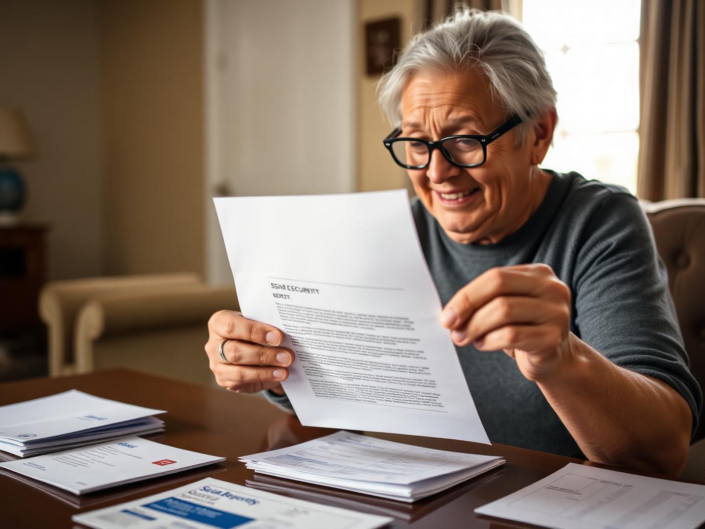 Person reading SSI benefit letter from Social Security with hopeful relief