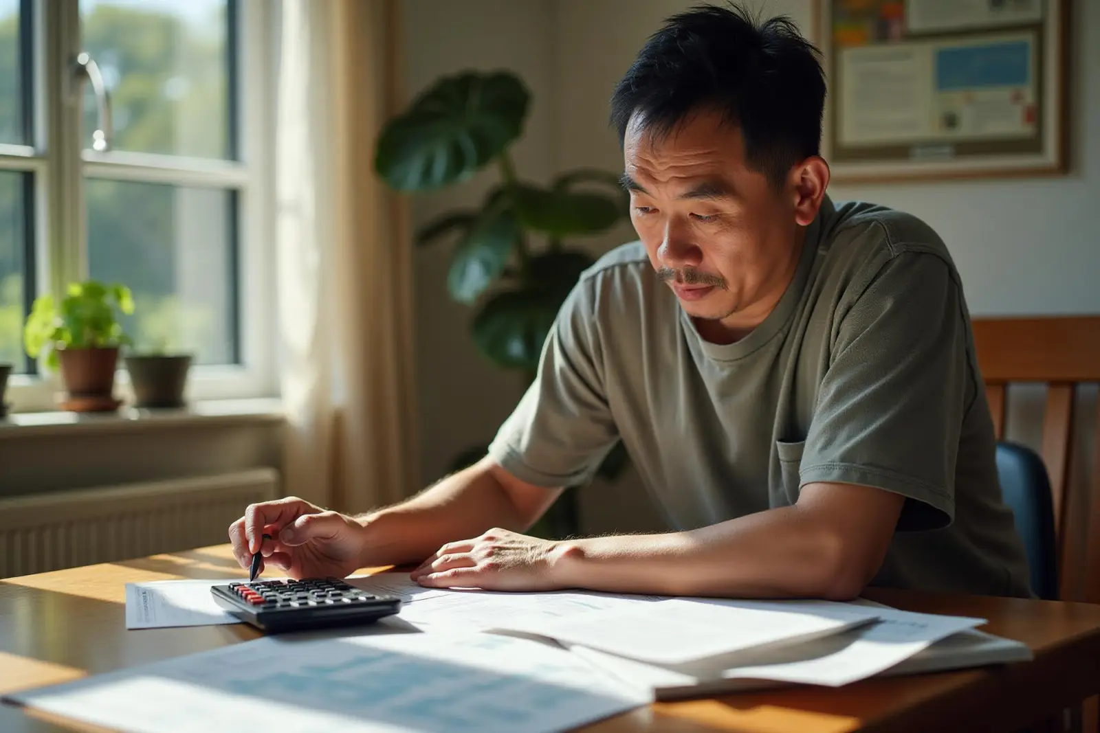 Person reviewing SSI income and financial documentation at home